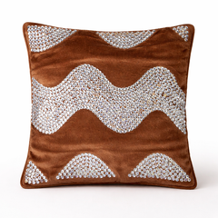 Hand-Crafted Cushion Cover – Brown Silver | 12"x12" | Poly Chenille-Cotton | Elegant Festive Accent