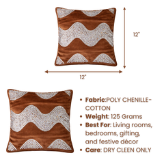 Hand-Crafted Cushion Cover – Brown Silver | 12"x12" | Poly Chenille-Cotton | Elegant Festive Accent