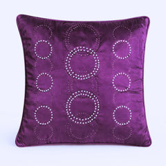 Purple Embroidered Cushion Cover | 16"x16" | Poly Cotton | Circular Pattern Designer Cushion Cover