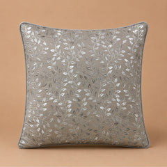 Fabriccrafted Cushion Cover – Cream | 16"x16" | Elegant Leaf Embroidered Decorative Cushion Cover