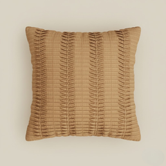 Fabric-Crafted Bronze Cushion Cover – 16"x16", Vertical Pleated Texture in Premium Poly Cotton