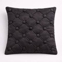 Hand Crafted Cushion Cover – Black | 12"x12" | Poly Cotton | Elegant Button Tufted Design