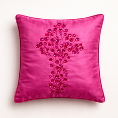 Hand Crafted Cushion Cover – Pink | 12"x12" | Poly Cotton | Embroidered Floral Design