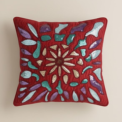Handcrafted Maroon Cushion Cover – 12"x12" | Multi-Color Embroidered Floral Design | Premium Poly Cotton