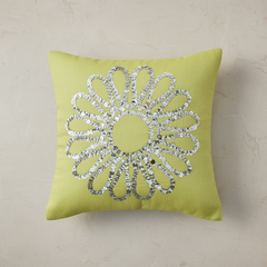 Handcrafted Green Floral Cushion Cover – 12"x12", Premium Poly Cotton