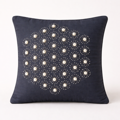 Handcrafted Black Cushion Cover – 16"x16" | Pearl Starburst Embellished Design | Premium Poly Cotton