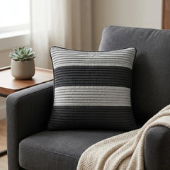 Fabric Crafted Cushion Cover – Black | 12"x12" | Poly Cotton Fabric | Modern Striped Texture Design