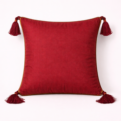 Handcrafted Maroon Cushion Cover – 12"x12" | Diamond Quilted Embroidery | Tassel Accents | Premium Poly Cotton
