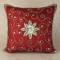 Handcrafted Maroon Cushion Cover – 16"x16" | Elegant Floral Embellished Design | Premium Poly Cotton