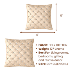 Hand Crafted Cushion Cover – Cream | 16"x16" | Poly Cotton | Diamond Button Tufted Design