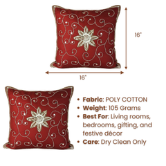 Handcrafted Maroon Cushion Cover – 16"x16" | Elegant Floral Embellished Design | Premium Poly Cotton