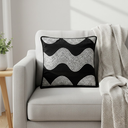Hand-Crafted Cushion Cover – Black Silver | 12"x12" | Poly Chenille-Cotton | Luxury Festive Accent