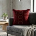 Burgundy Embroidered Cushion Cover | 16"x16" | Poly Cotton | Circular Pattern Designer Cushion Cover