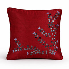 Hand Crafted Cushion Cover – Maroon | 16"x16" | Poly Cotton Fabric | Embroidered Floral Design