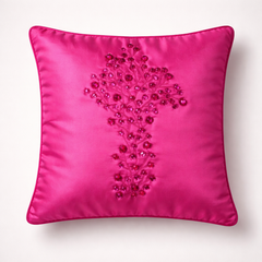 Hand Crafted Cushion Cover – Pink | 16"x16" | Poly Cotton | Embroidered Floral Design