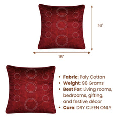 Burgundy Embroidered Cushion Cover | 16"x16" | Poly Cotton | Circular Pattern Designer Cushion Cover