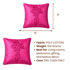 Hand Crafted Cushion Cover – Pink | 16"x16" | Poly Cotton | Embroidered Floral Design