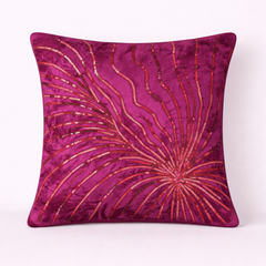 Handcrafted Maroon Cushion Cover – 16"x16" | Radiant Swirl Embroidered Design | Premium Poly-Cotton Matty