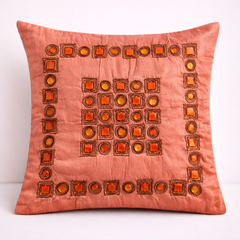 Hand Crafted Cushion Cover – Melon | 16"x16" | Poly Cotton | Geometric Embellished Design