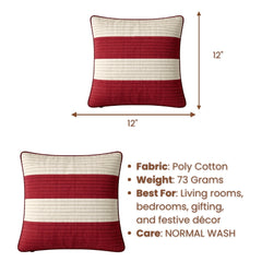 Fabric Crafted Cushion Cover – Maroon | 12"x12" | Poly Cotton Fabric | Modern Striped Texture Design