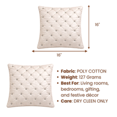 Hand Crafted Cushion Cover – White | 16"x16" | Poly Cotton | Diamond Button Tufted Design