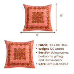 Hand Crafted Cushion Cover – Melon | 16"x16" | Poly Cotton | Geometric Embellished Design