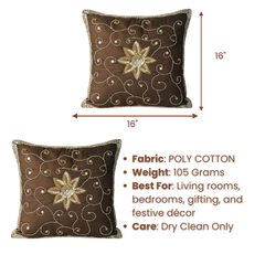 Handcrafted Black Cushion Cover – 16"x16" | Elegant Floral Embellished Design | Premium Poly Cotton