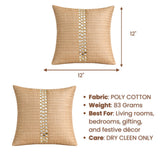 Hand Crafted Cushion Cover – Beige | 12"x12" | Poly Cotton | Center Embellished Stripe Design