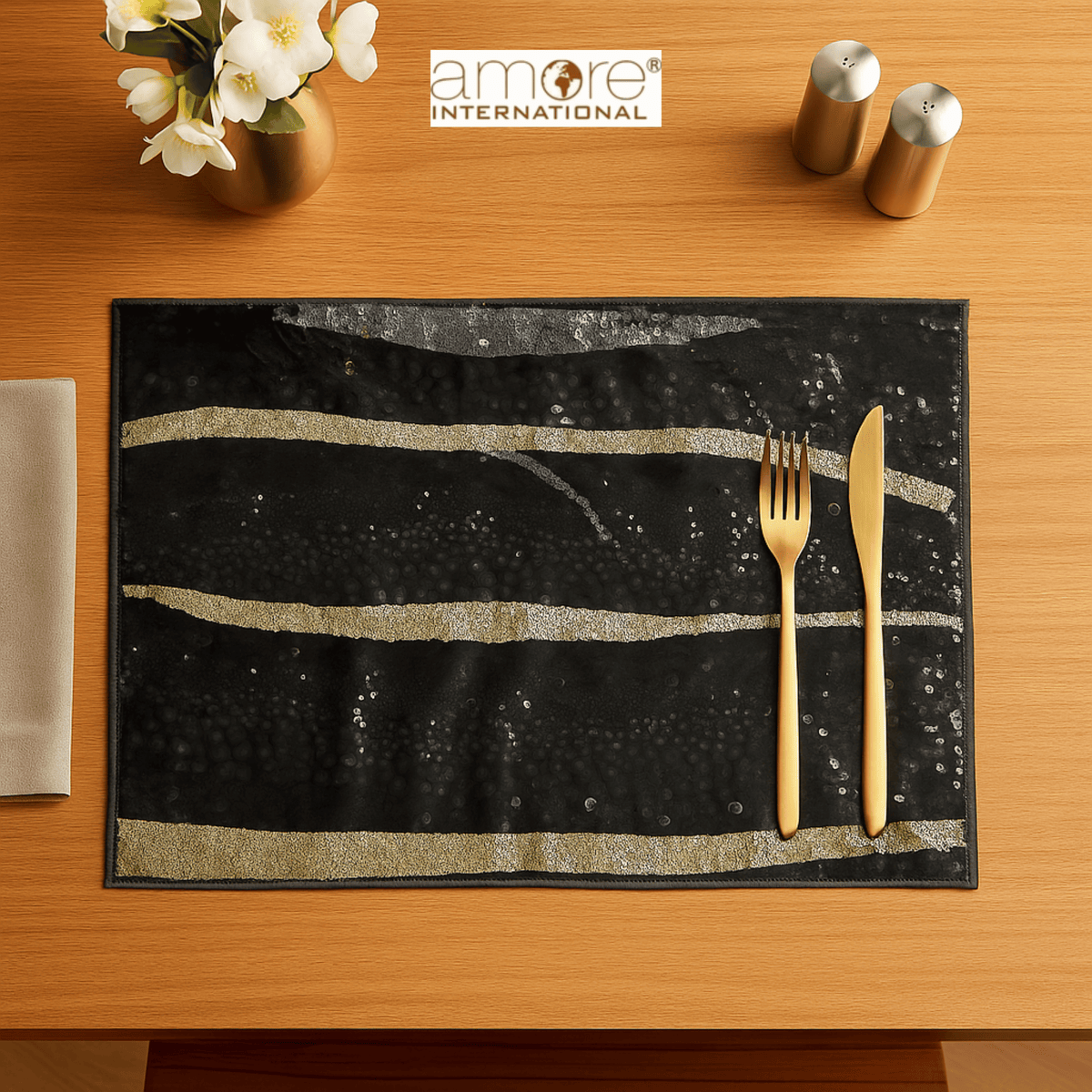 Handcrafted Laminated Placemat – Black, 12"x18"