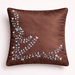 Hand Crafted Cushion Cover – Brown | 16"x16" | Poly Cotton Fabric | Elegant Embroidered Design