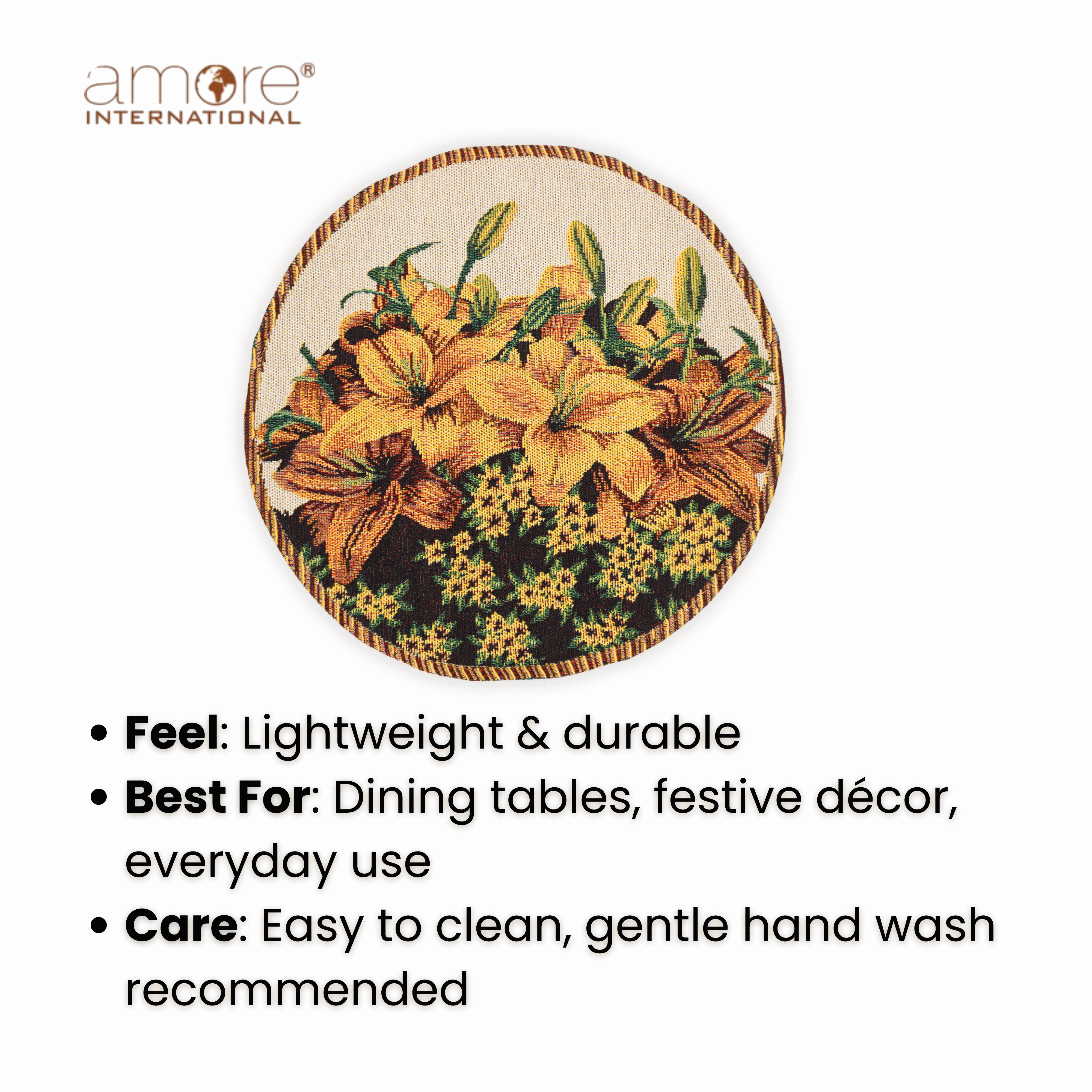 Tapestry Doily – Yellow Jacquard Woven, 12"x12"