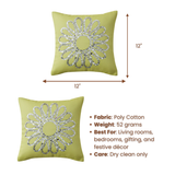 Handcrafted Green Floral Cushion Cover – 12"x12", Premium Poly Cotton