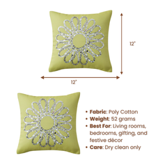 Handcrafted Green Floral Cushion Cover – 12"x12", Premium Poly Cotton