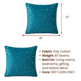 Handcrafted Turquoise Cushion Cover – 16"x16" | Mirror Dot Embroidery | Premium Poly Cotton | Elegant Decorative Accent