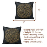 Machine Crafted Black Cushion Cover – 16"x16" | Elegant Gold Floral Embroidery | Premium Poly-Cotton Decorative Cushion Cover