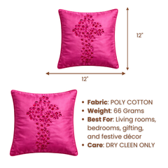 Hand Crafted Cushion Cover – Pink | 12"x12" | Poly Cotton | Embroidered Floral Design