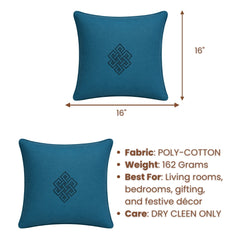 Turquoise Decorative Cushion Cover | 16"x16" Minimal Embroidered Cushion Cover