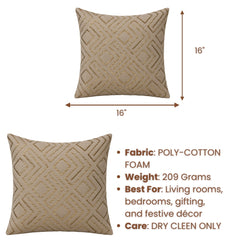 Handcrafted Cushion Cover – Dark Beige | 16"x16" |  Geometric Textured Design