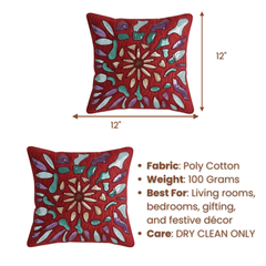 Handcrafted Maroon Cushion Cover – 12"x12" | Multi-Color Embroidered Floral Design | Premium Poly Cotton