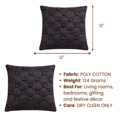 Hand Crafted Cushion Cover – Black | 12"x12" | Poly Cotton | Elegant Button Tufted Design