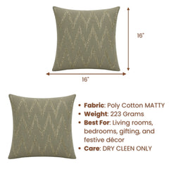 Handcrafted Cushion Cover – Camel | 16"x16" | Zigzag Embroidered Decorative Cushion Cover