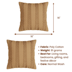 Fabric-Crafted Bronze Cushion Cover – 16"x16", Vertical Pleated Texture in Premium Poly Cotton