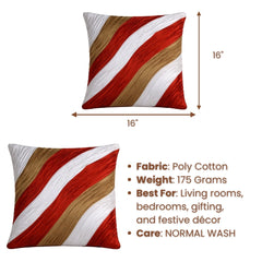 Fabric Crafted Cushion Cover – Orange Multicolor | 16"x16" | Poly Cotton Fabric | Elegant Wavy Textured Design