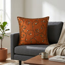 Handcrafted Cushion Cover – Yellow | 16"x16" | Floral Vine Embroidered Decorative Cushion Cover