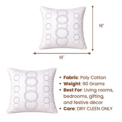 Cream Embroidered Cushion Cover | 16"x16" | Poly Cotton | Circular Pattern Designer Cushion Cover