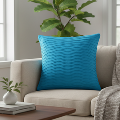 Fabric-Crafted Turquoise Cushion Cover – 16"x16" | Wave Textured Design | Premium Poly-Cotton