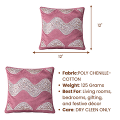 Hand-Crafted Cushion Cover – Pink Silver | 12"x12" | Poly Chenille-Cotton | Elegant Festive Accent