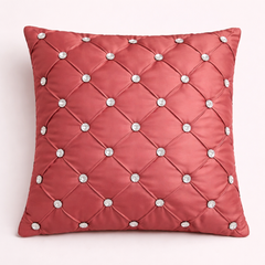 Hand Crafted Cushion Cover – Pink | 16"x16" | Poly Cotton | Diamond Button Tufted Design