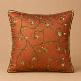 Handcrafted Cushion Cover – Yellow | 16"x16" | Floral Vine Embroidered Decorative Cushion Cover