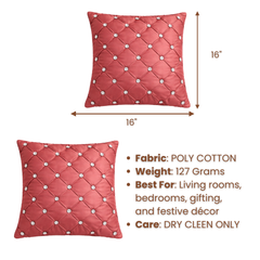 Hand Crafted Cushion Cover – Pink | 16"x16" | Poly Cotton | Diamond Button Tufted Design